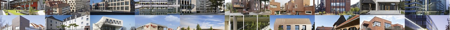 Mehrere Pictogramme eingereichter Projekte zum Westfälischen Preis für Baukultur