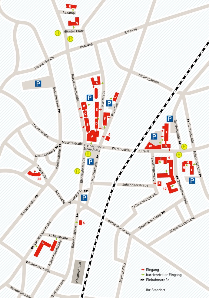 Übersichtskarte der LWL-Gebäude rund um das Landeshaus Westfalen-Lippe (Gebäude A)